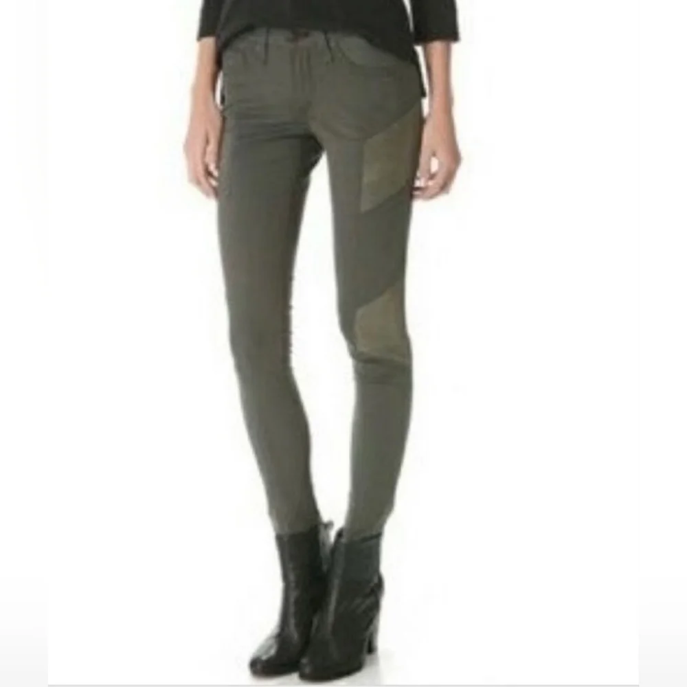 rag & bone Halifax Leather-Panel Moto Jeans Size 26 Army Military Green New NWOT